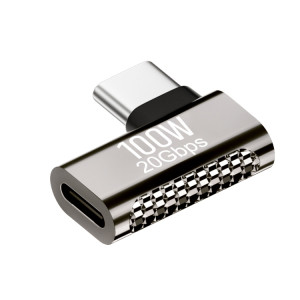 Adaptateur en alliage de zinc 100 W Type-C mâle vers Type-C femelle 20 Gbit/s, style : courbure latérale SH82011372-20